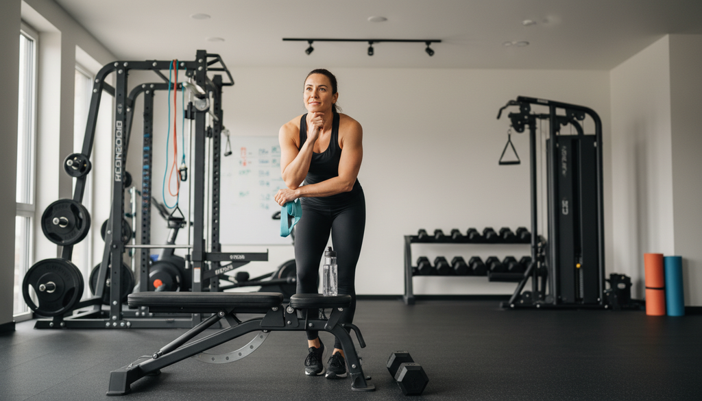 Commercial adjustable bench on a gym floor