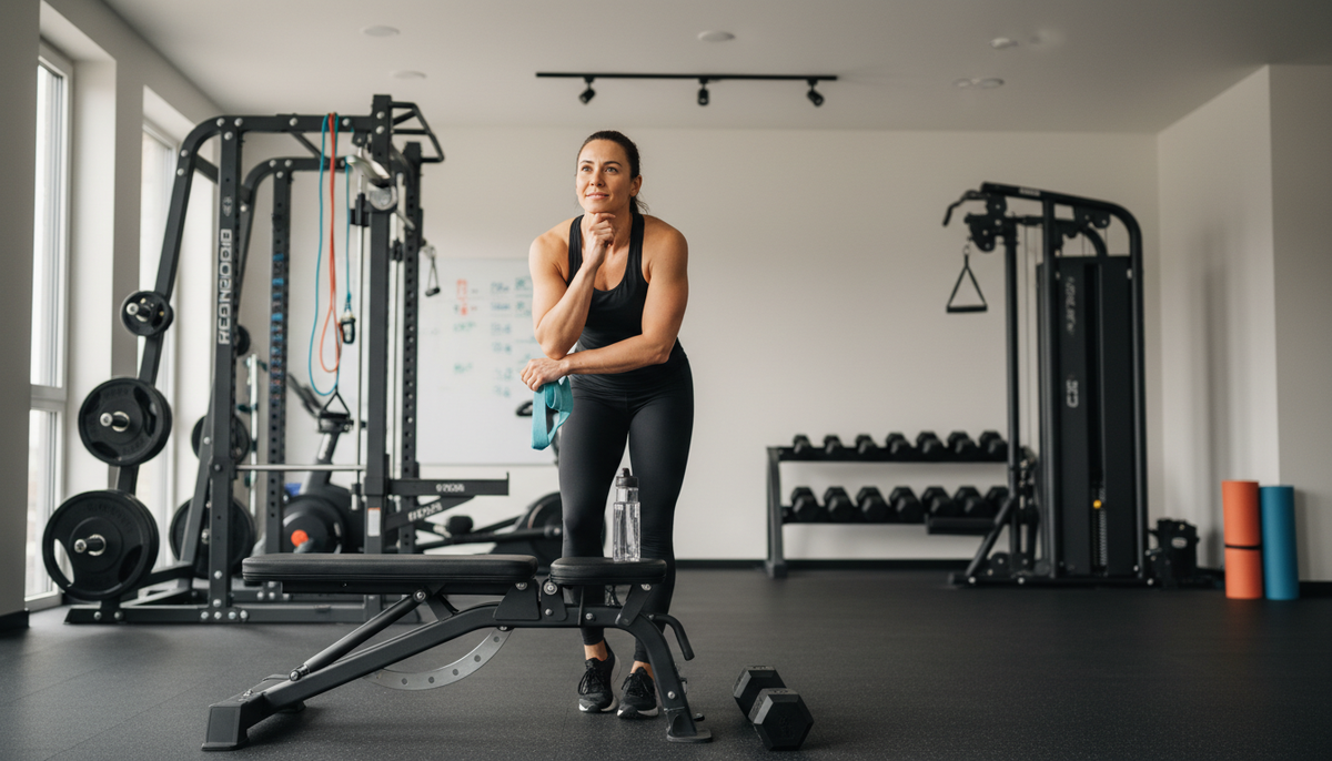 Commercial adjustable bench on a gym floor