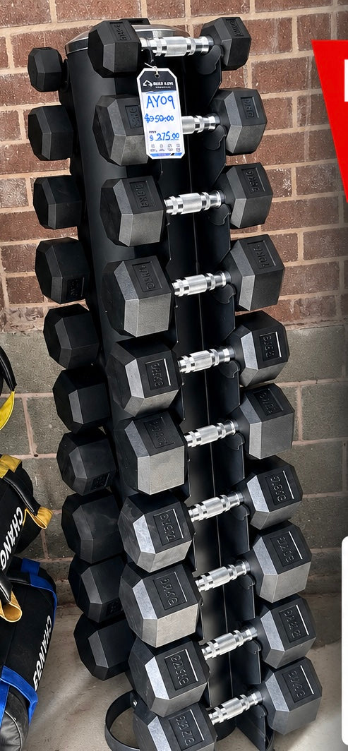 Hex Dumbbell Set with A-Frame Rack, 10 Pair